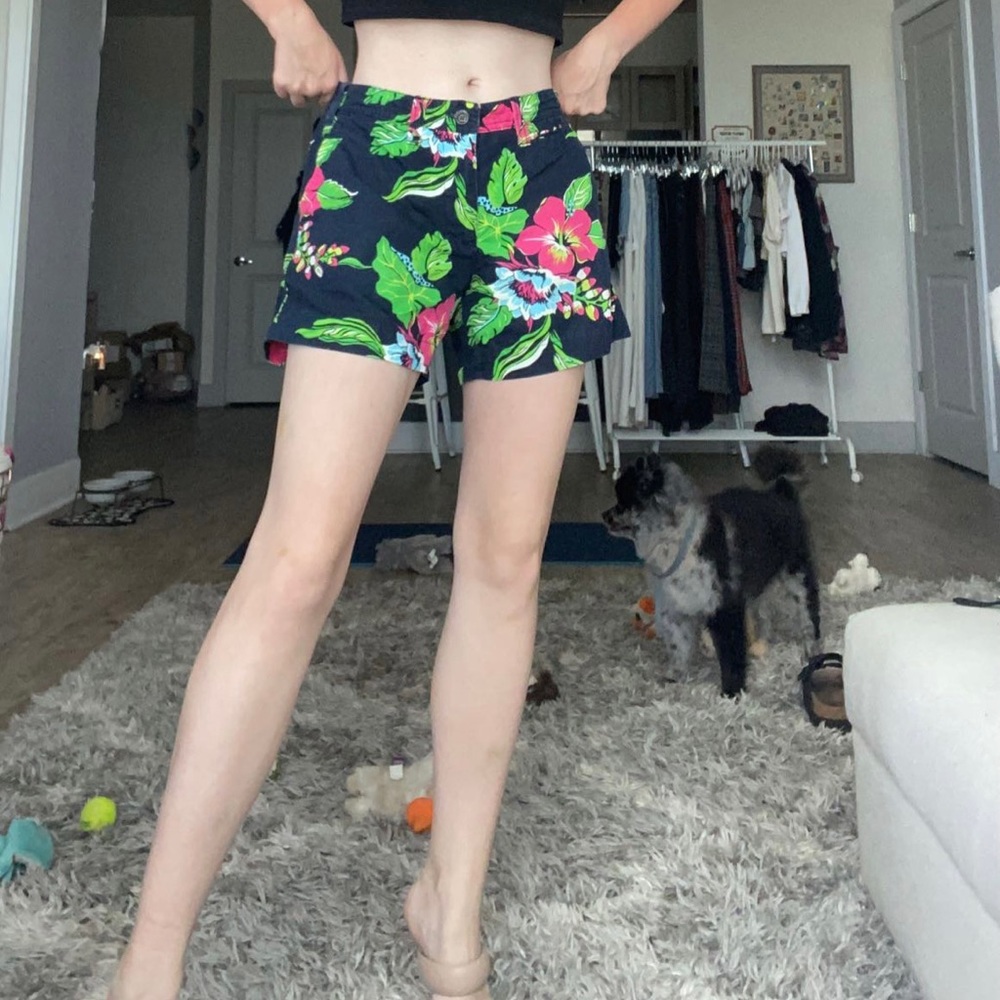 Navy and floral chino shorts